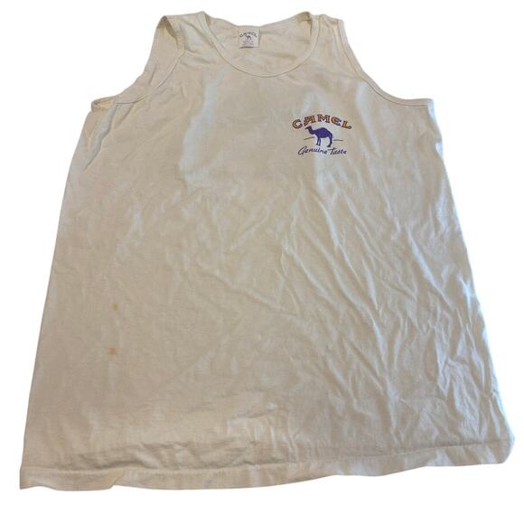 Vintage 90s CAMEL Cigarettes Faded Distress Tank Top Beige Size XL - Picture 2 of 9